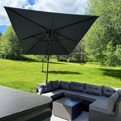 11 Feet Patio Umbrella with Base Outdoor Cantilever Round Umbrella Aluminum Offset Umbrella with 360-degree Rotation for Garden Deck Pool Patio, Beige