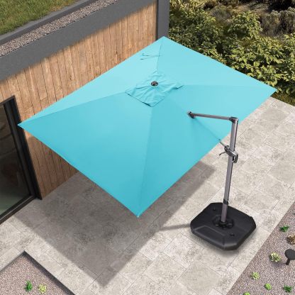 11 Feet Patio Umbrella with Base Outdoor Cantilever Round Umbrella Aluminum Offset Umbrella with 360-degree Rotation for Garden Deck Pool Patio, Beige