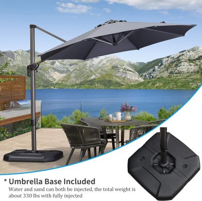 11 Feet Patio Umbrella with Base Outdoor Cantilever Round Umbrella Aluminum Offset Umbrella with 360-degree Rotation for Garden Deck Pool Patio, Beige