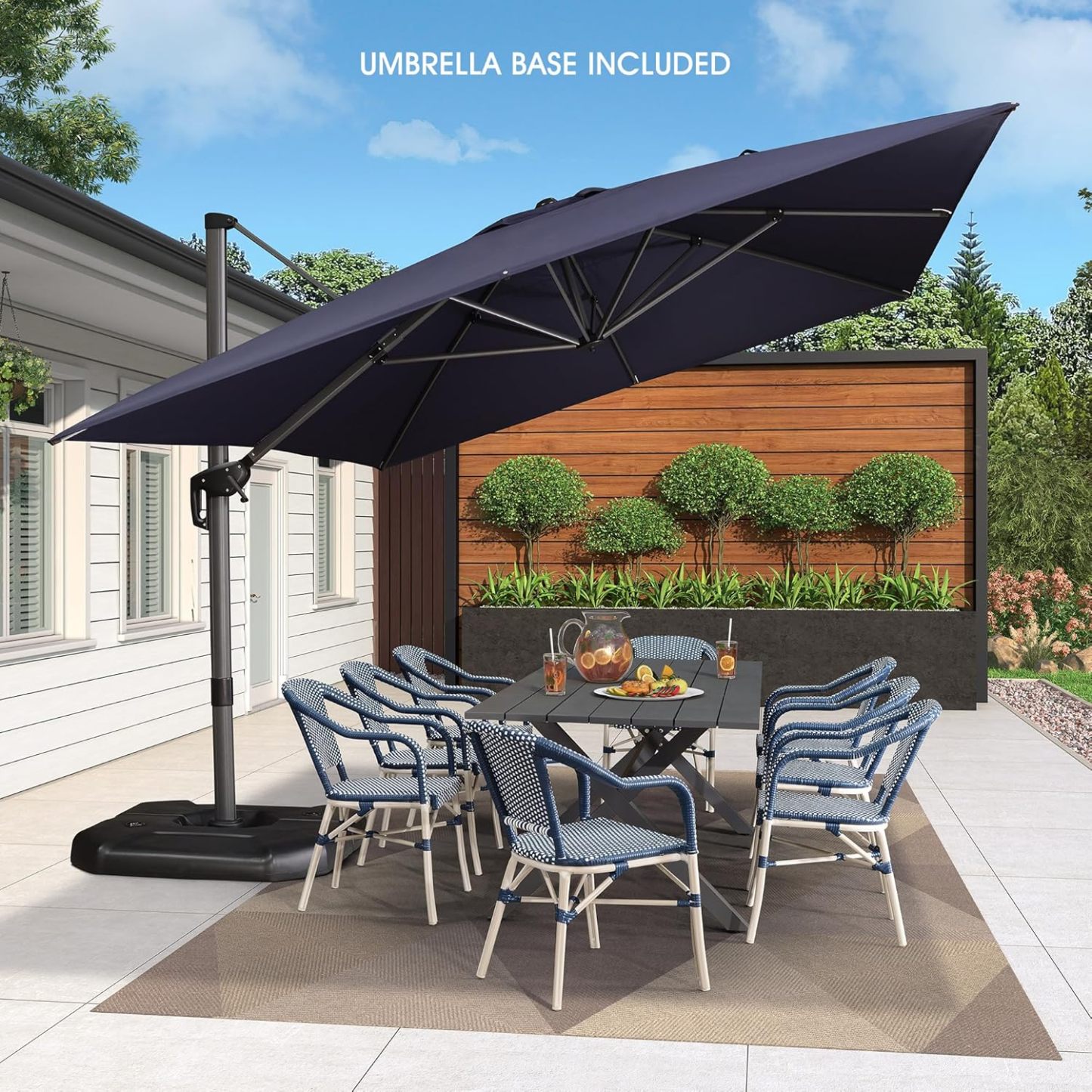 11 Feet Patio Umbrella with Base Outdoor Cantilever Round Umbrella Aluminum Offset Umbrella with 360-degree Rotation for Garden Deck Pool Patio, Beige