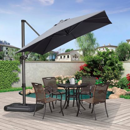 11 Feet Patio Umbrella with Base Outdoor Cantilever Round Umbrella Aluminum Offset Umbrella with 360-degree Rotation for Garden Deck Pool Patio, Beige
