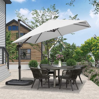 11 Feet Patio Umbrella with Base Outdoor Cantilever Round Umbrella Aluminum Offset Umbrella with 360-degree Rotation for Garden Deck Pool Patio, Beige