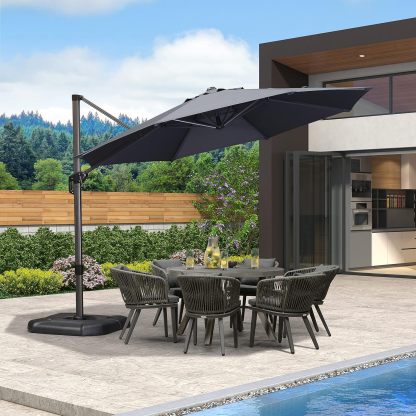 11 Feet Patio Umbrella with Base Outdoor Cantilever Round Umbrella Aluminum Offset Umbrella with 360-degree Rotation for Garden Deck Pool Patio, Beige