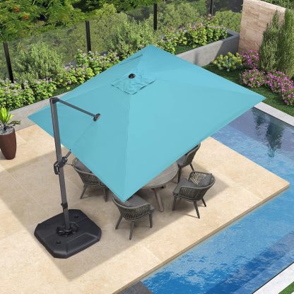 11 Feet Patio Umbrella with Base Outdoor Cantilever Round Umbrella Aluminum Offset Umbrella with 360-degree Rotation for Garden Deck Pool Patio, Beige