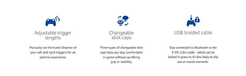 Adjustable triggers, changeable caps & lockable USB cable—gear built for comfort, grip & precision.