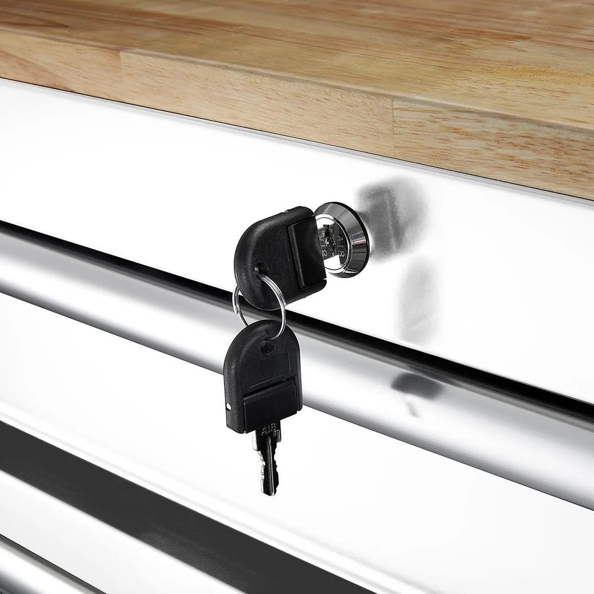 46 in. 9-Drawer Mobile Storage Cabinet with Solid Wood Top - White Workbench