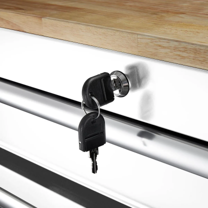 46 in. 9-Drawer Mobile Storage Cabinet with Solid Wood Top - White Workbench