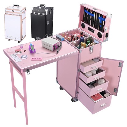 Byootique Nail Table Makeup Station Speaker Drawers Mirror