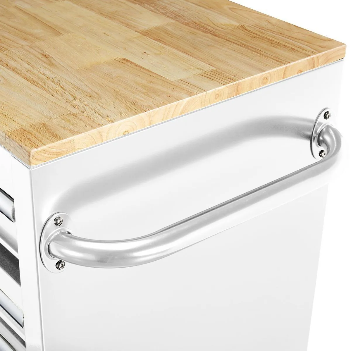 46 in. 9-Drawer Mobile Storage Cabinet with Solid Wood Top - White Workbench