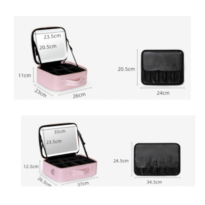 Makeup Bag with Lighted Mirror, Travel Make up Train Case with Adjustable LED