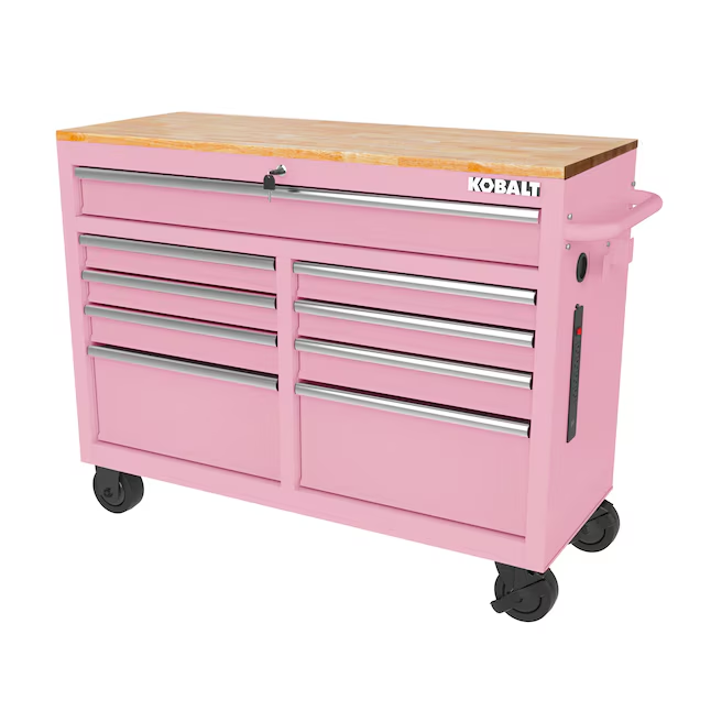 Kobalt 46.1-in L x 37.2-in H 9 -Drawers Rolling Pink Wood Work Bench