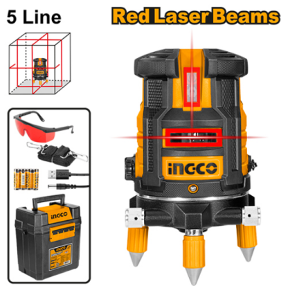 5-Line Red Laser Level 0–20m – INGCO HLL306505