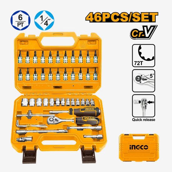 46 Pcs  Socket Set with Ratchet in Plastic Case – INGCO HKTS14462