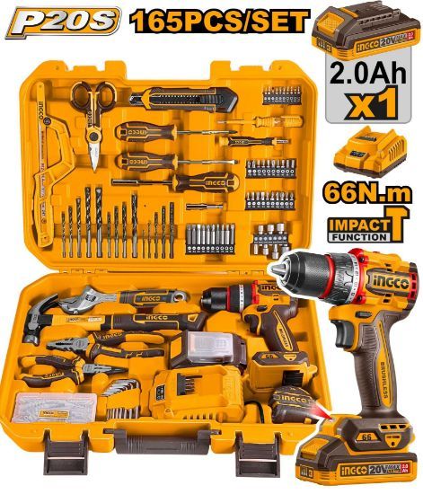 165 Pcs 20V Tool Set with Cordless Drill – INGCO HKTHP11651