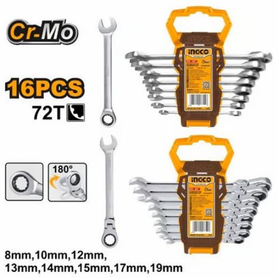 2 Sets / 16 Pcs Fixed & Adjustable Ratchet Gear Wrench Set – INGCO HKSPAR2016
