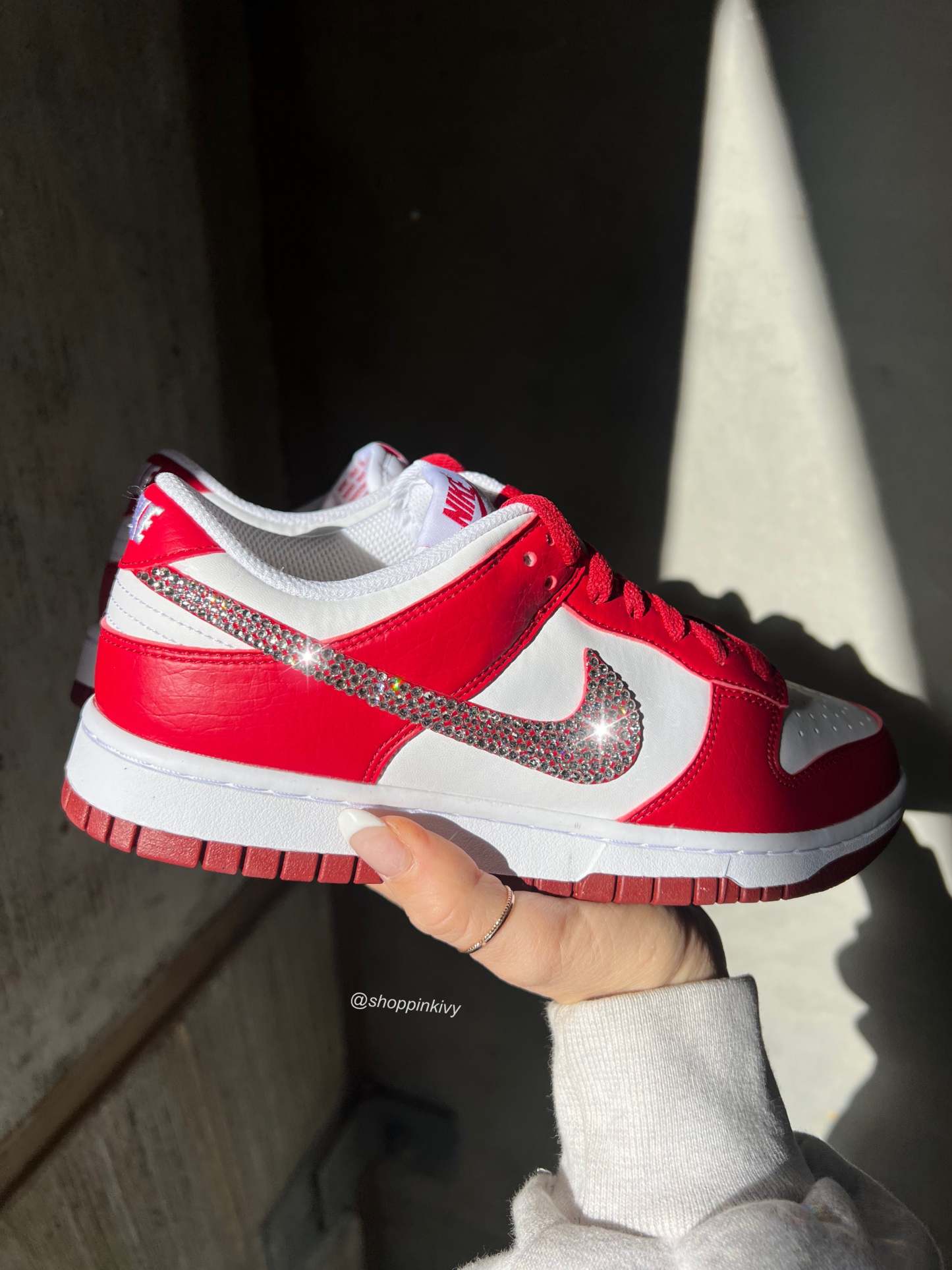 Red Swarovski Womens Nike Dunk Shoes