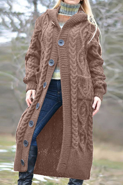 Button Down Jacquard Weave Pocket Long Sleeve Casual Sweater