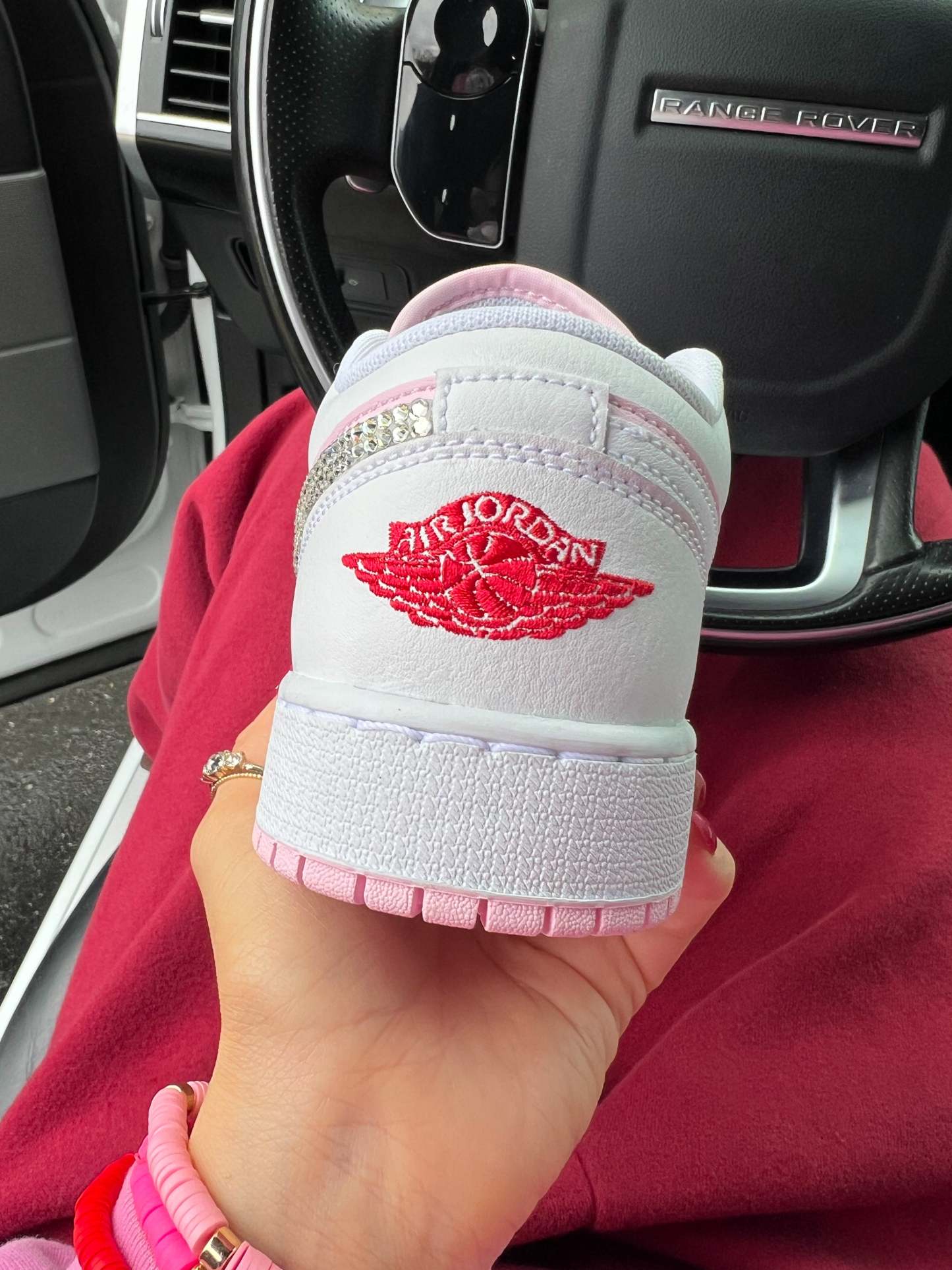 FLASH SALE Pink and White Swarovski Women’s Air Jordan 1 Low Shoes