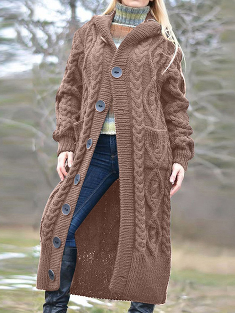 Button Down Jacquard Weave Pocket Long Sleeve Casual Sweater