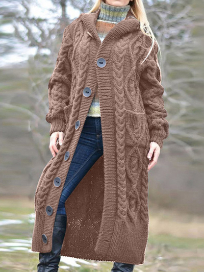 Button Down Jacquard Weave Pocket Long Sleeve Casual Sweater