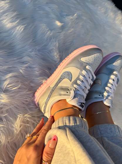 Pink Bubblegum Silver Swarovski Womens Nike Dunk Shoes