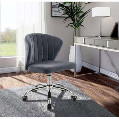 Meridian Furniture Finley Swivel Adjustable Black Velvet and Chrome Office Chair