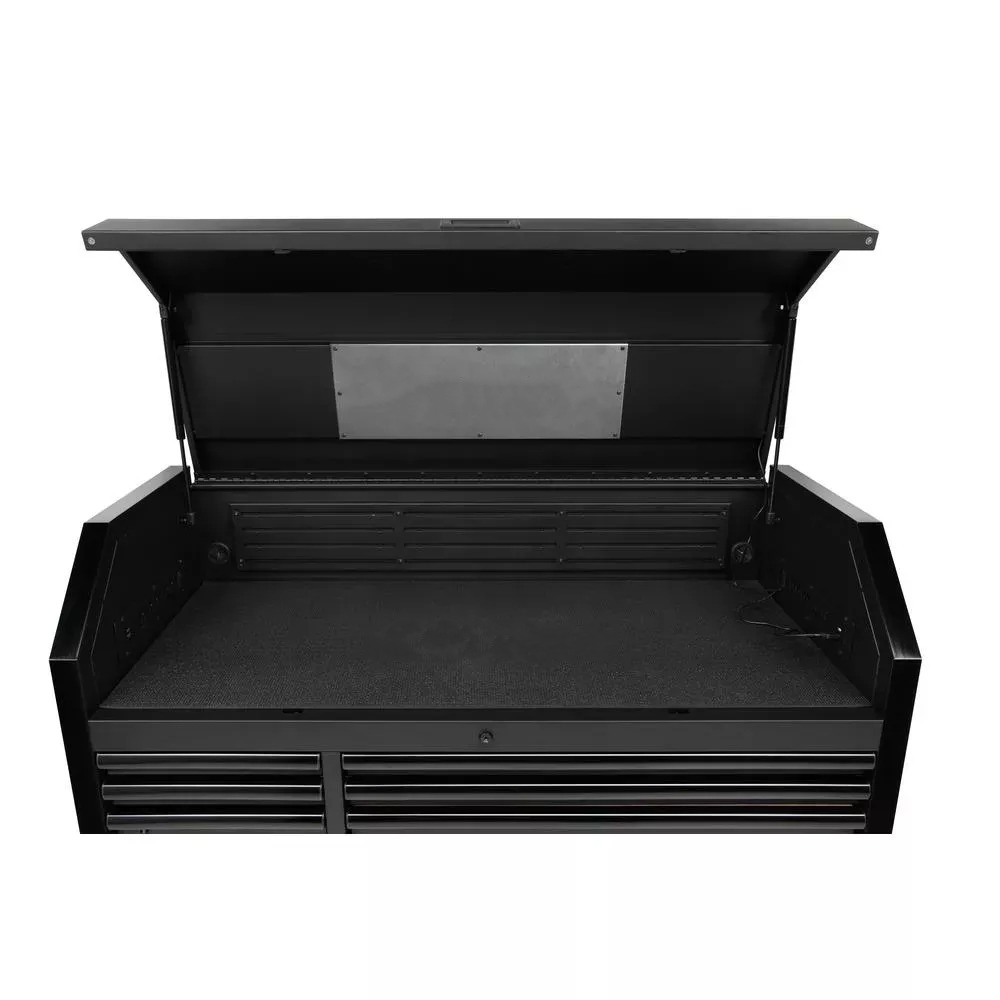 Industrial 52 in. W x 21.5 in. D 15-Drawer Tool Chest and Rolling Cabinet Combo with LED Light in Matte Black