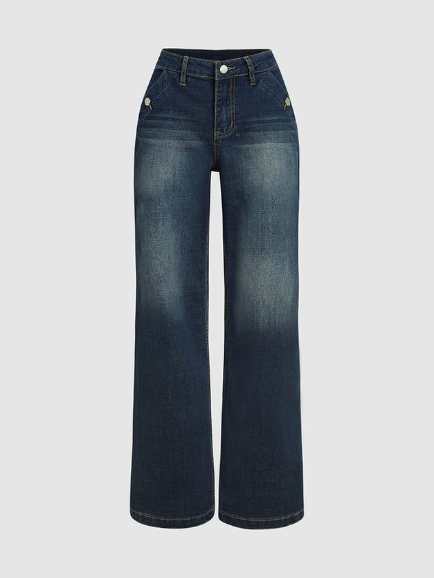 Denim Casual Loose Plain Jeans