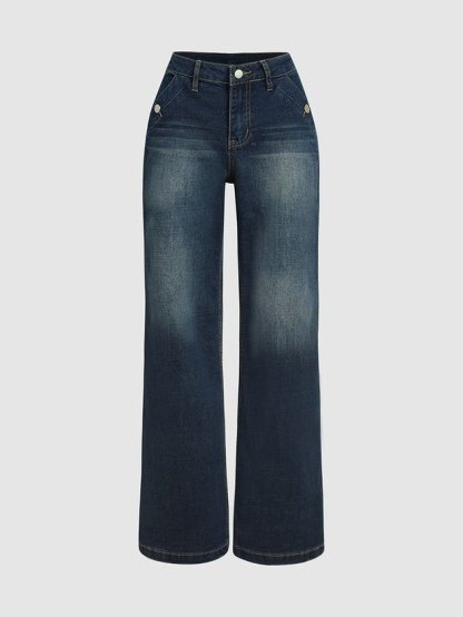 Denim Casual Loose Plain Jeans