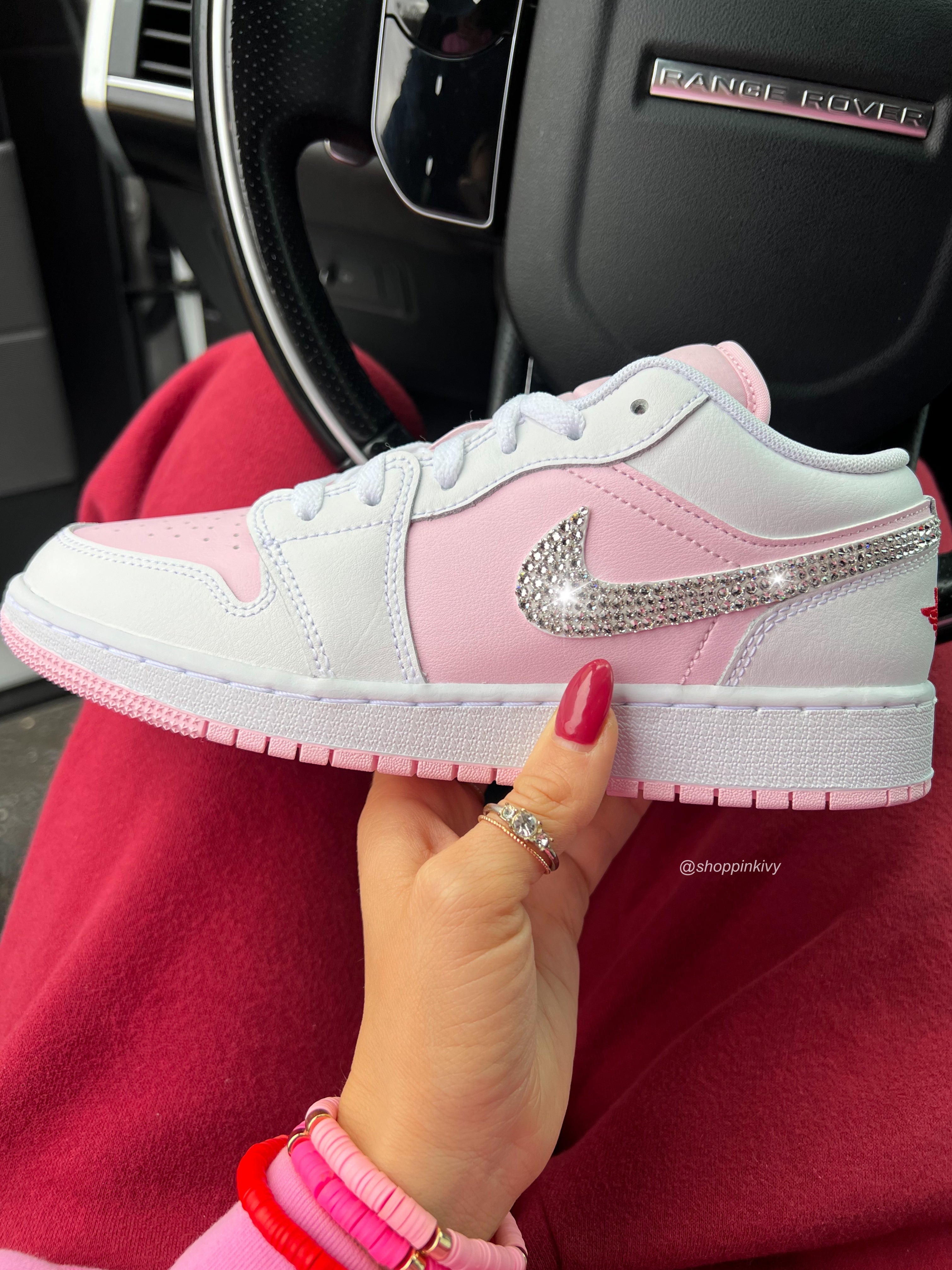 FLASH SALE Pink and White Swarovski Women’s Air Jordan 1 Low Shoes
