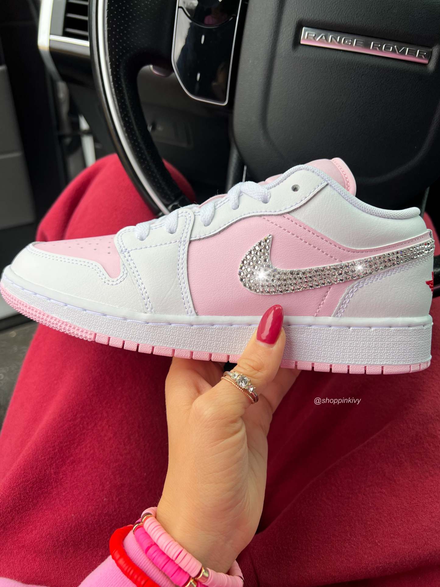 FLASH SALE Pink and White Swarovski Women’s Air Jordan 1 Low Shoes