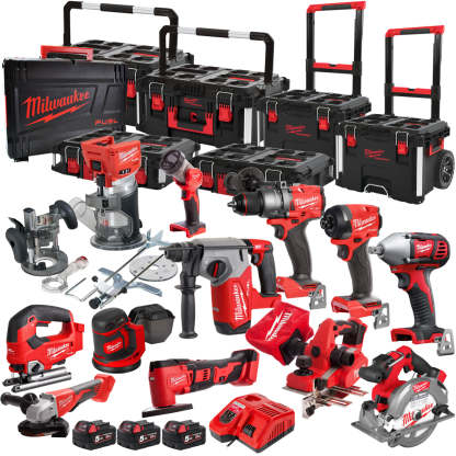 MW 18V 12 Piece Power Tool Kit with 3 x 5.0Ah Battery Charger & Trolley Toolbox
