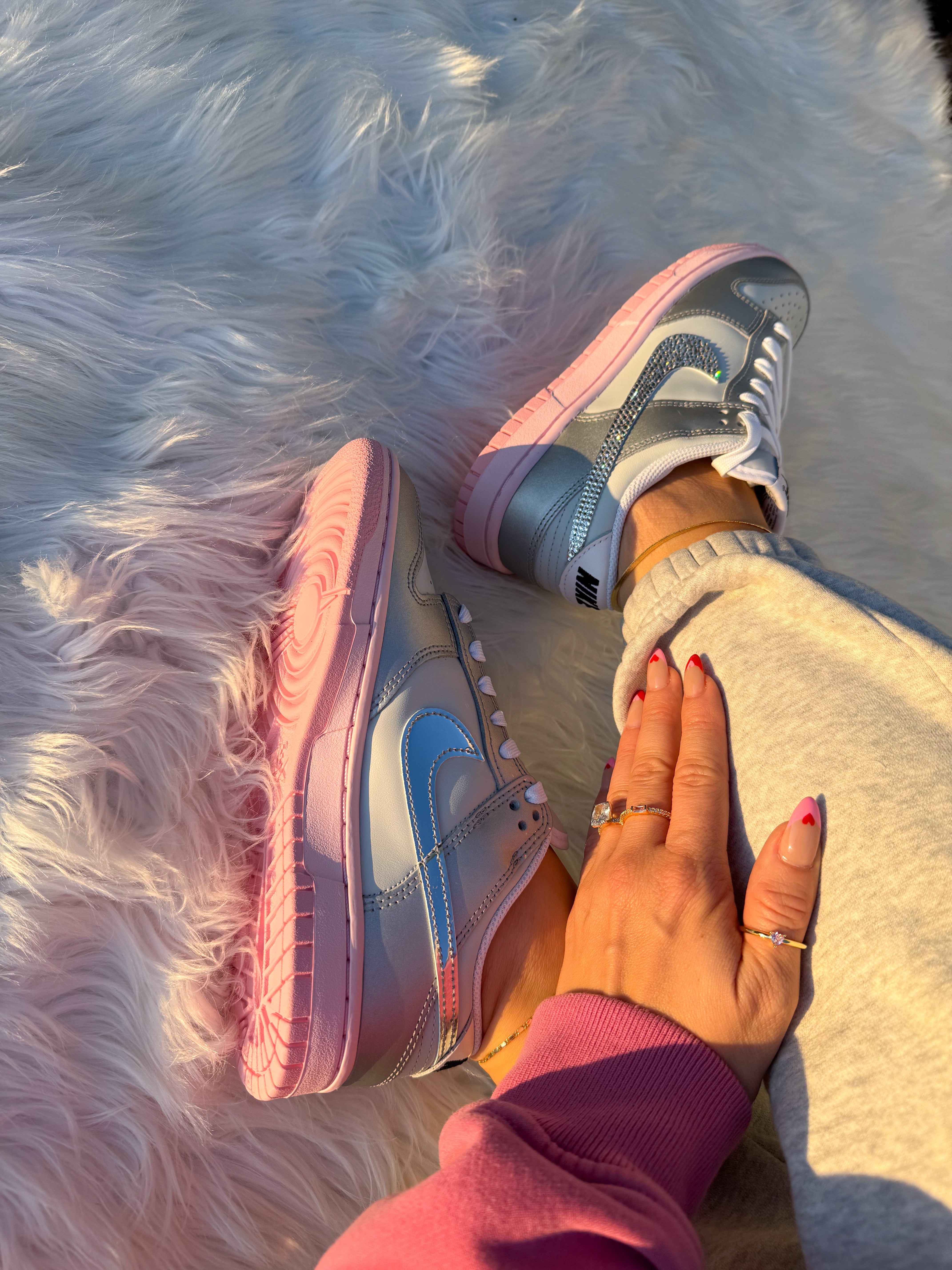 Pink Bubblegum Silver Swarovski Womens Nike Dunk Shoes