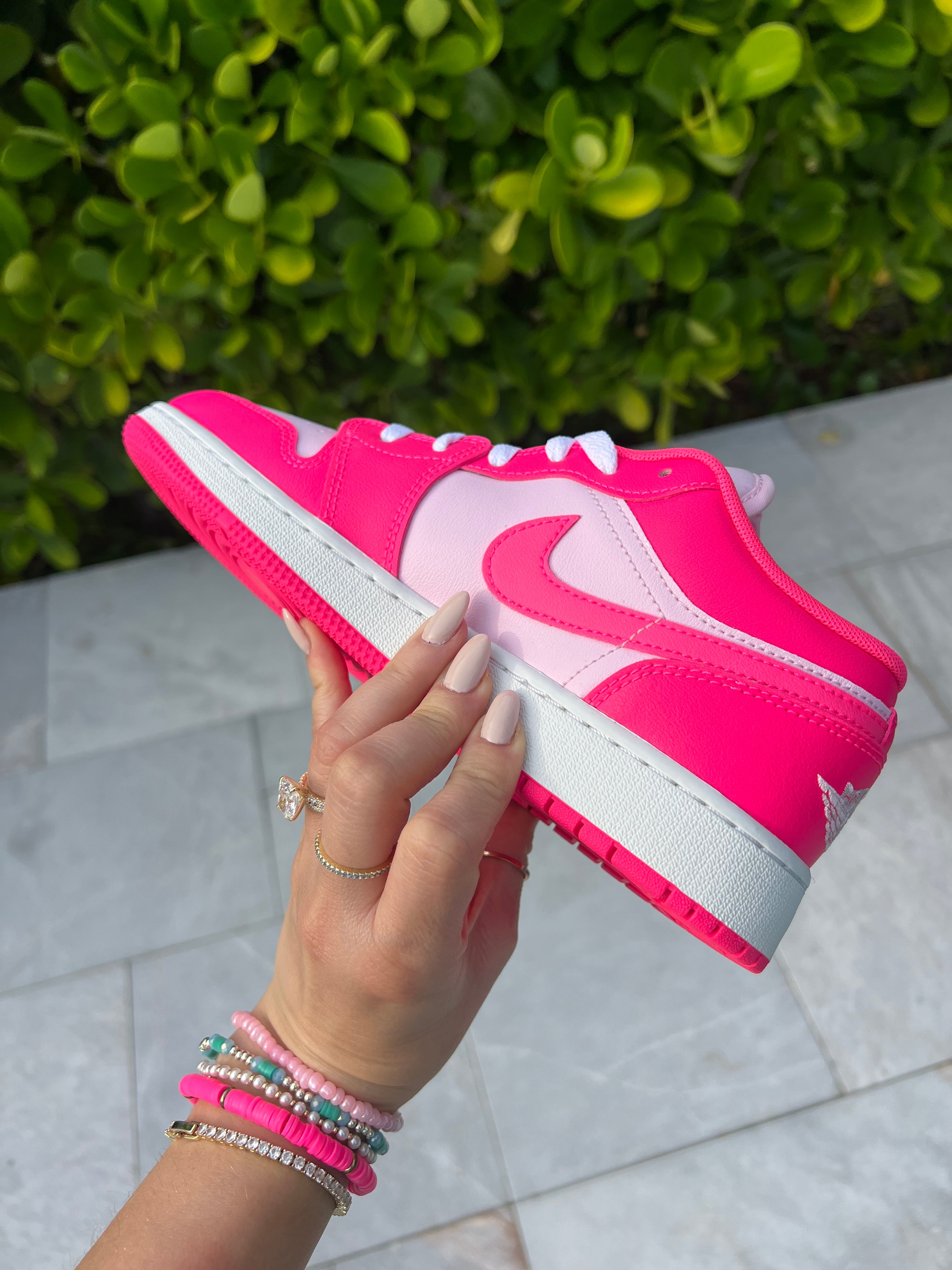 FLASH SALE Neon Hot Pink Swarovski Women’s Air Jordan 1 Low Shoes