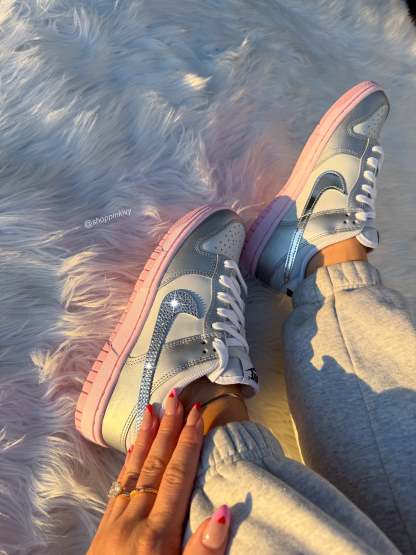 Pink Bubblegum Silver Swarovski Womens Nike Dunk Shoes