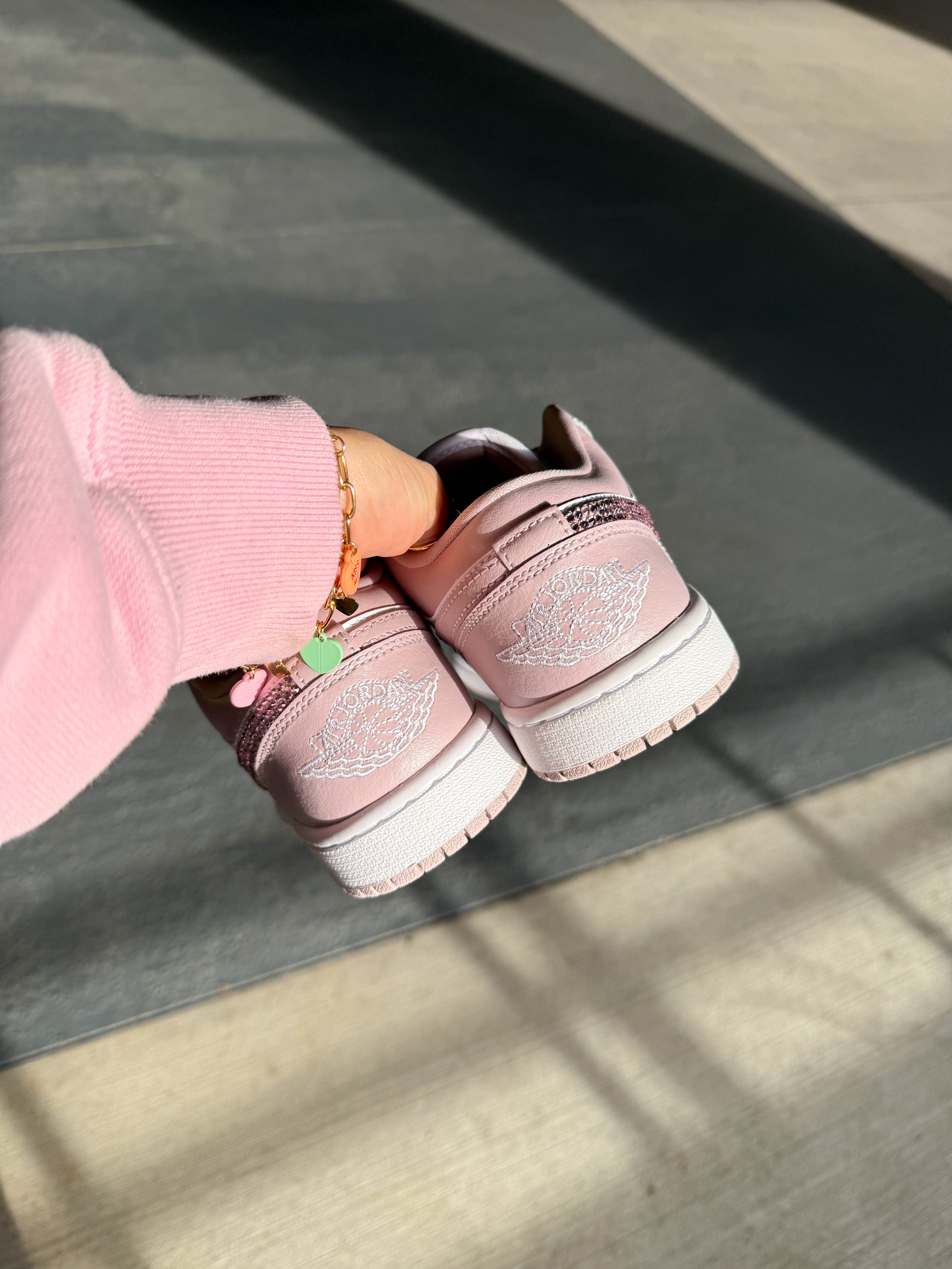 Neutral Gray Blush Swarovski Women’s Air Jordan 1 Low Shoes