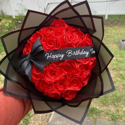 Red Eternal Roses - HandMade From Satin Ribbon(Never Wither)