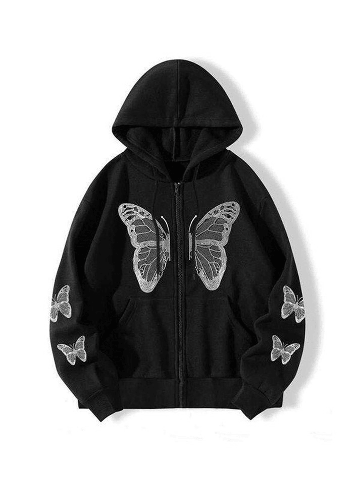 Butterfly Oversized Zip Up Hoodie