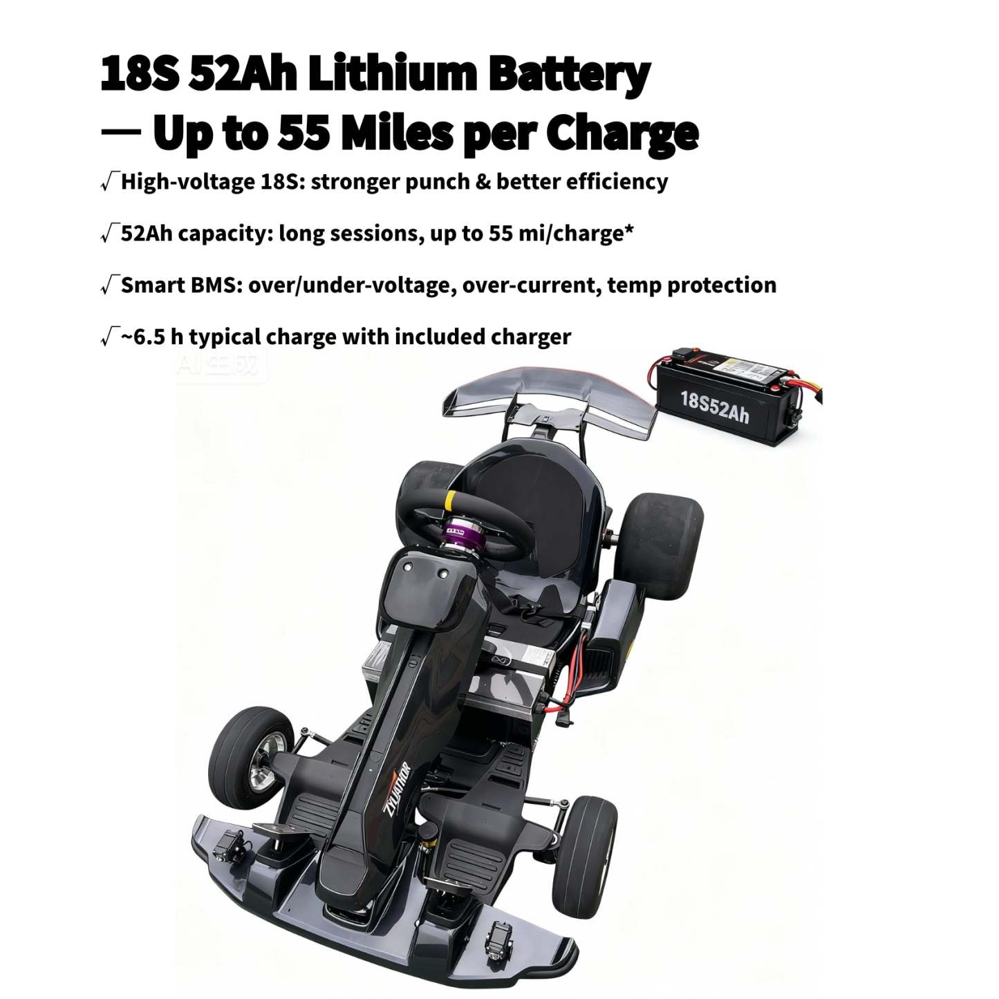 Zyliathor 3000W Mid-Mount Electric Racing Go-Kart