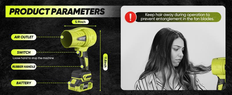 SEESE Turbo Jet Blower,Leaf Blower, Violent Turbo Fan, Pure Copper Motor,Car Drying After Wash, Handheld Snow Blower,Cordless Turbo Power Air Duster,Home Improve,Garden Mainte Perfect Christmas & New Year Gift Idea