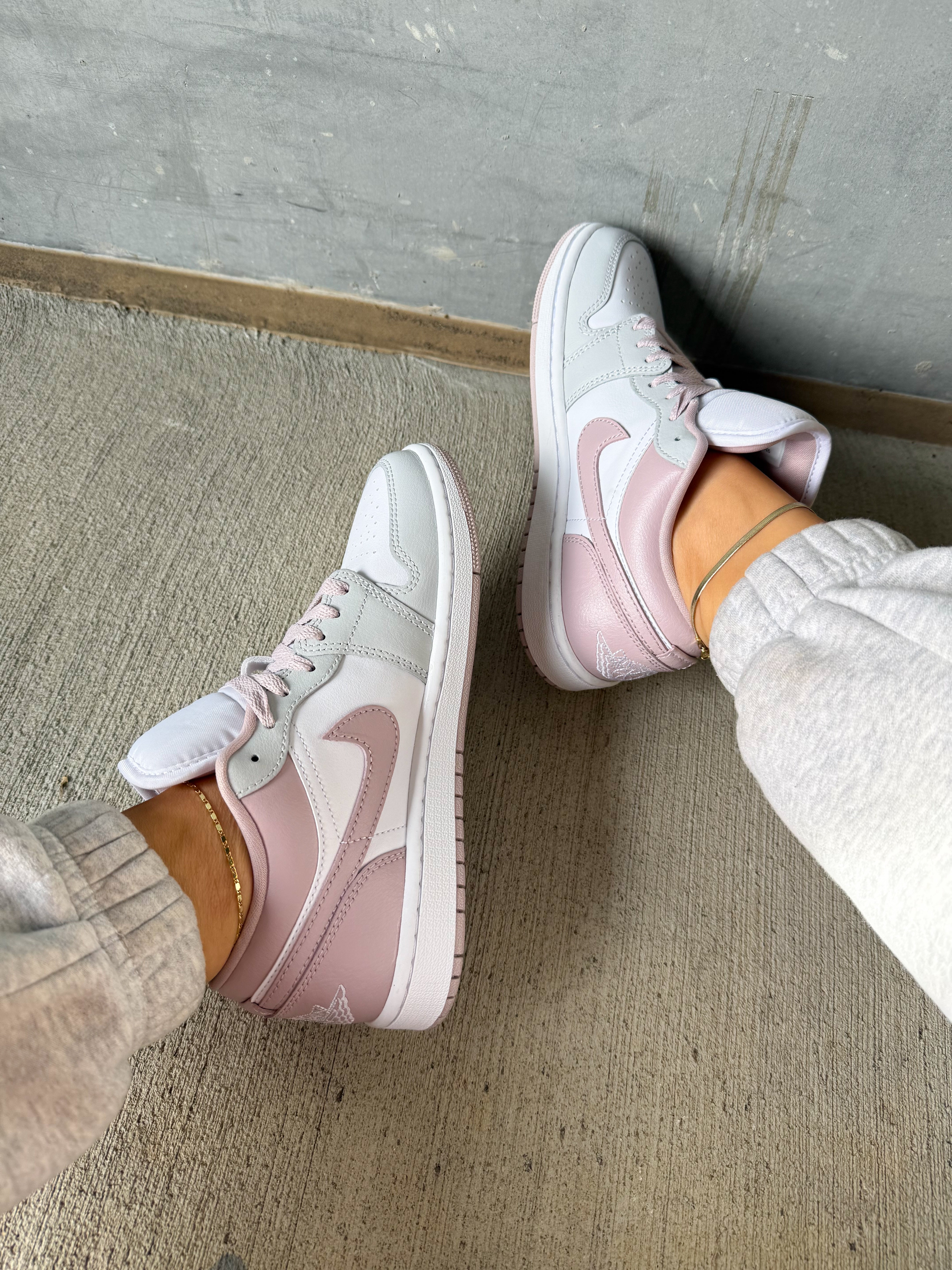Neutral Gray Blush Swarovski Women’s Air Jordan 1 Low Shoes