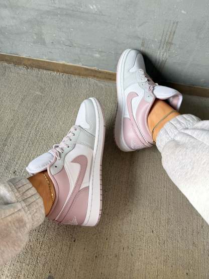 Neutral Gray Blush Swarovski Women’s Air Jordan 1 Low Shoes