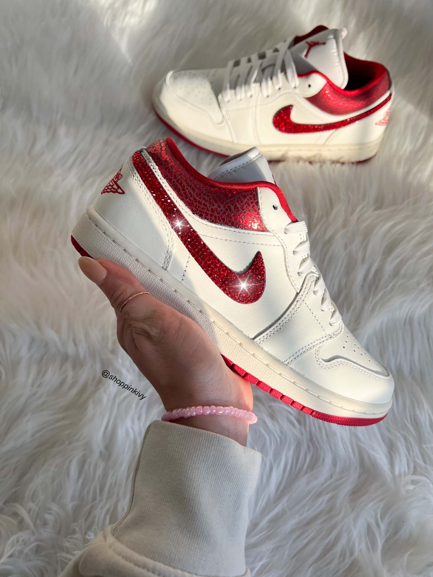 Red Shimmer Snake Print Swarovski Women’s Air Jordan 1 Low Shoes