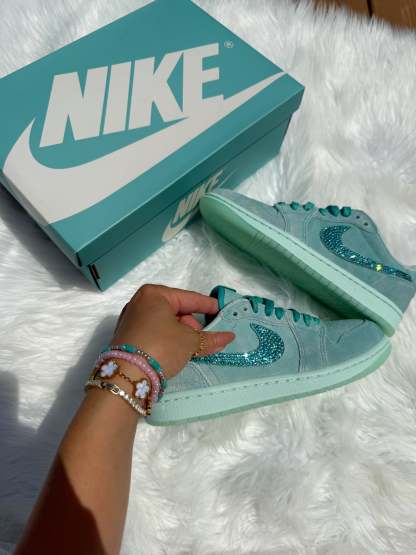 Special Edition Aqua Swarovski Women’s Air Jordan 1 Retro OG Low Shoes