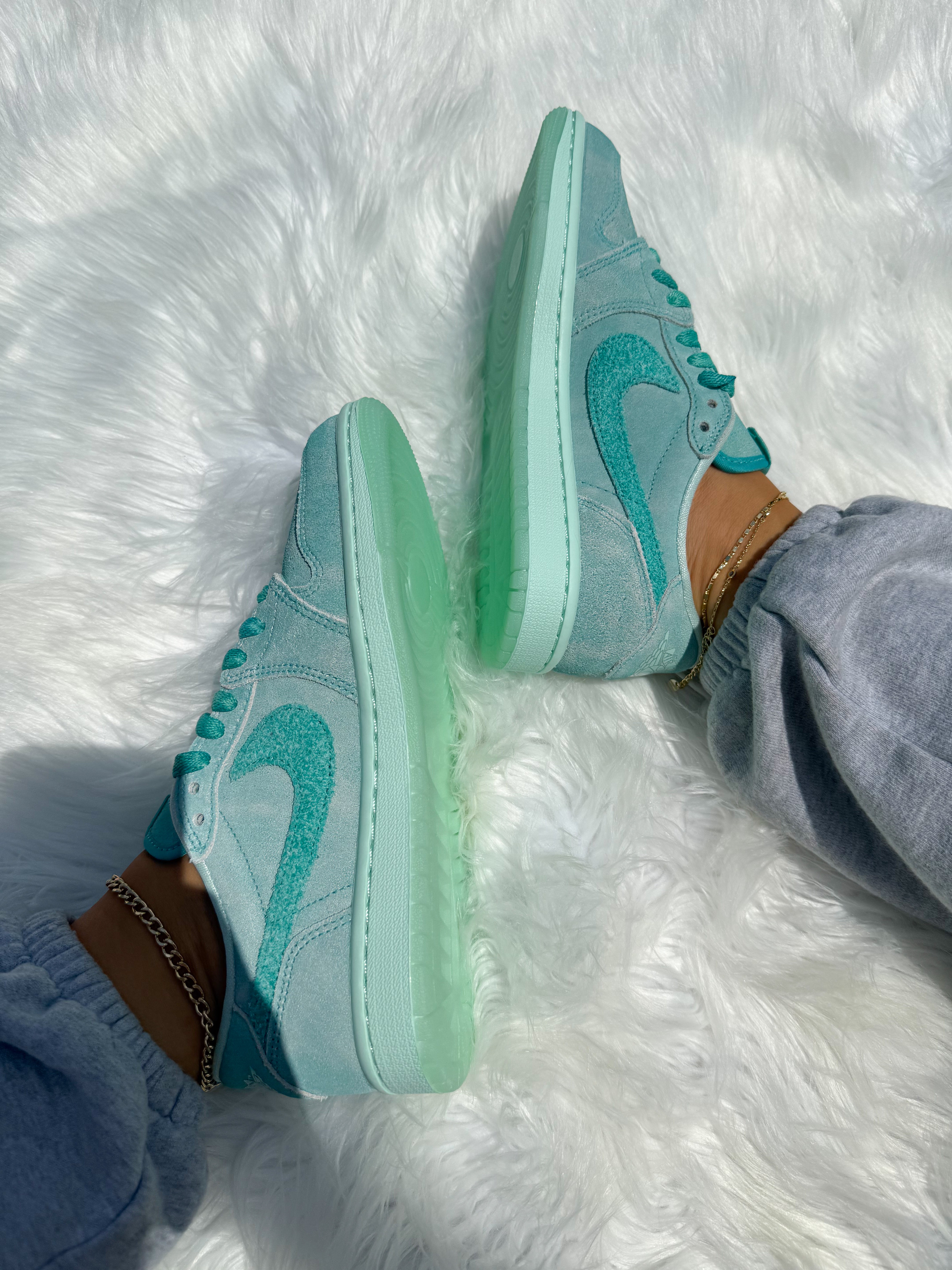 Special Edition Aqua Swarovski Women’s Air Jordan 1 Retro OG Low Shoes