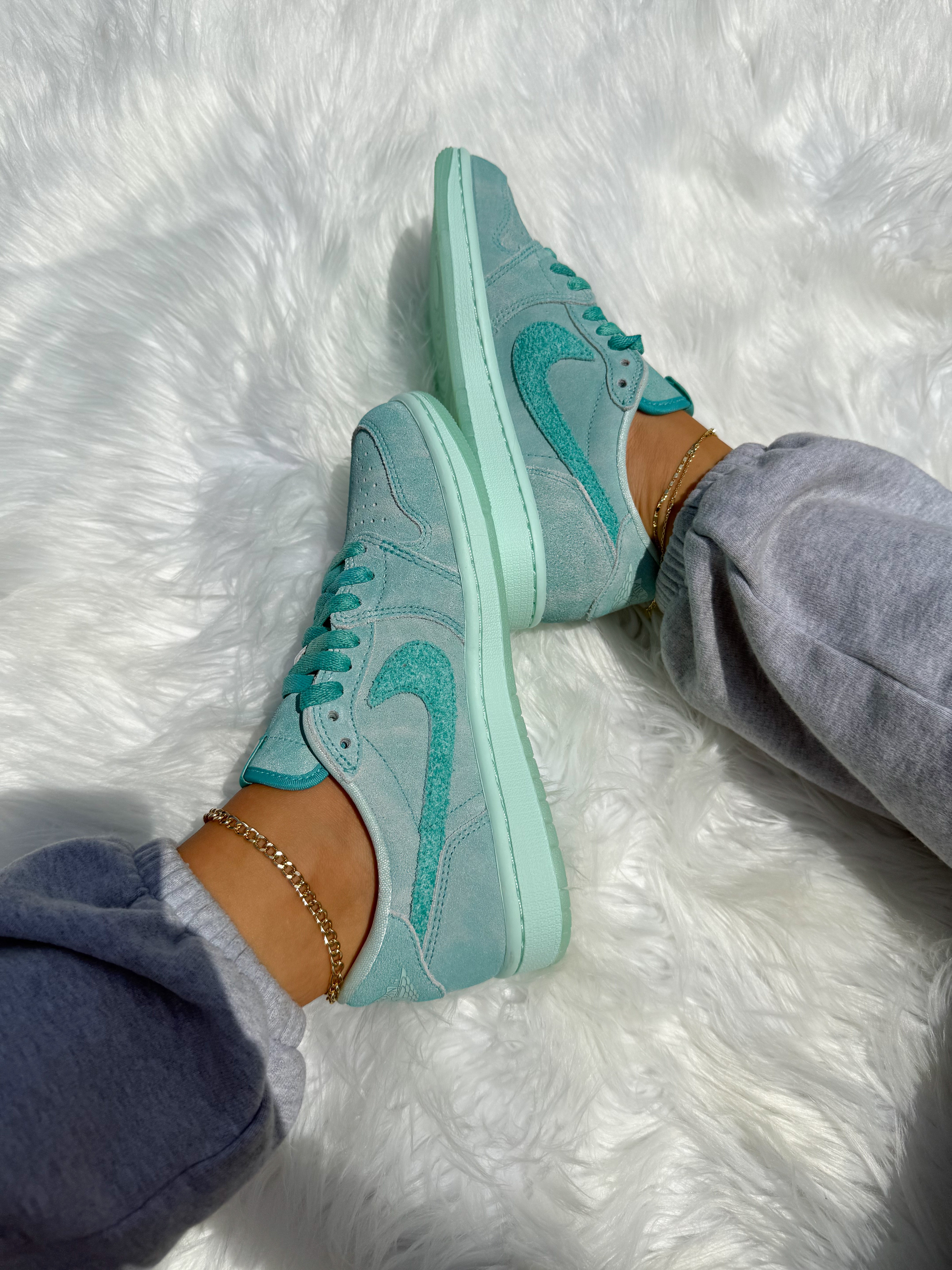 Special Edition Aqua Swarovski Women’s Air Jordan 1 Retro OG Low Shoes