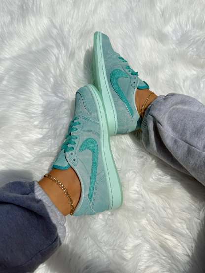 Special Edition Aqua Swarovski Women’s Air Jordan 1 Retro OG Low Shoes