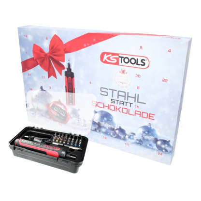 KS Tools Advent calendar “Steel instead of chocolate” with cordless hand screwdriver set and torsion bit set 27 pieces
