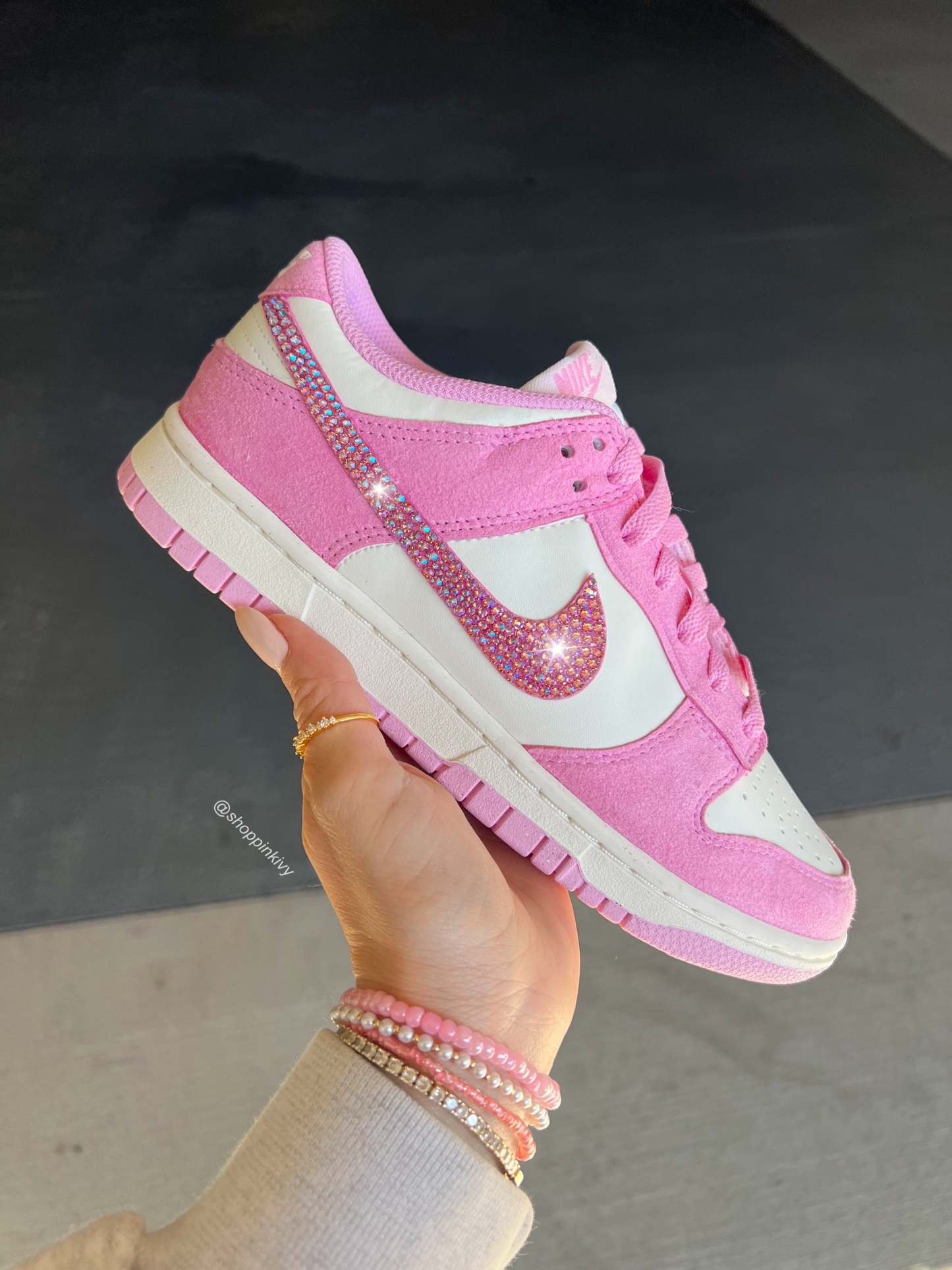 Pink Suede Swarovski Womens Nike Dunk Shoes