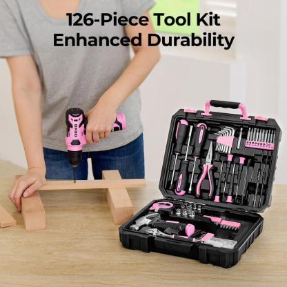 DEKO 8V Cordless Drill Set – 126-Piece Home Tool Kit With Storage Case